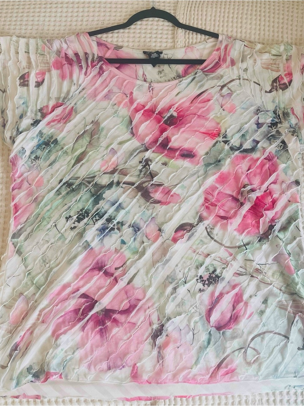 Brittany Black Pink Floral Pleated Sheer Top